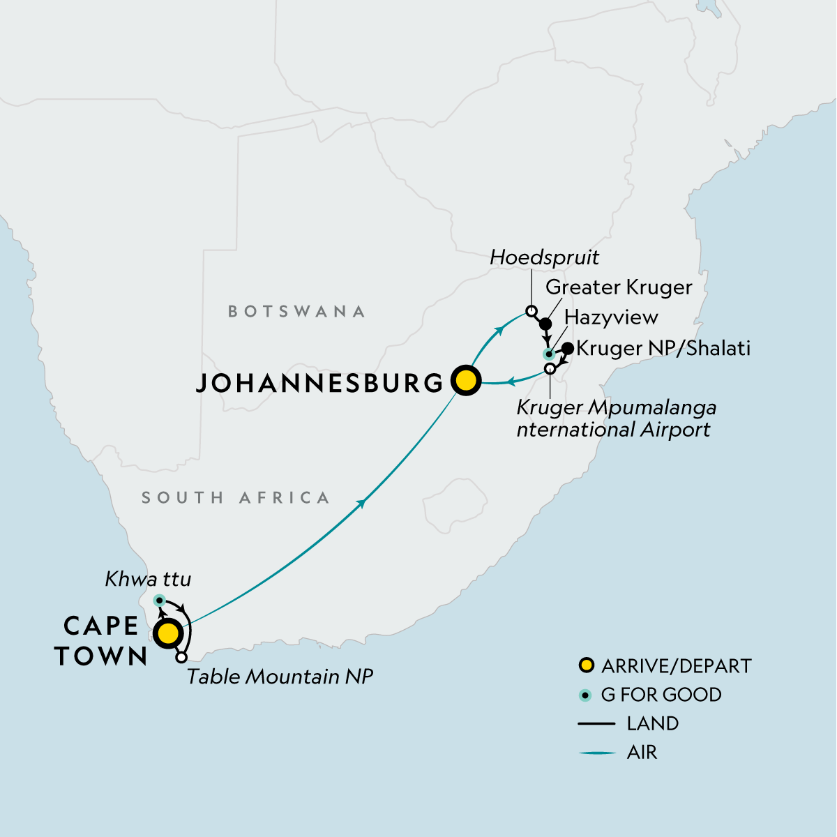 map_signaturesouthafricafromcapetowntokruger