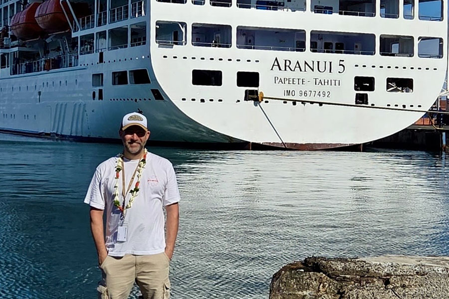 Jim boarding the iconic Aranui in French Polynesia | Travel Nation