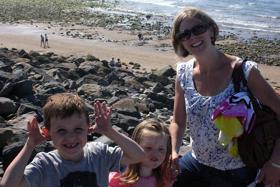 Grainne at the beach with her 2 kids 