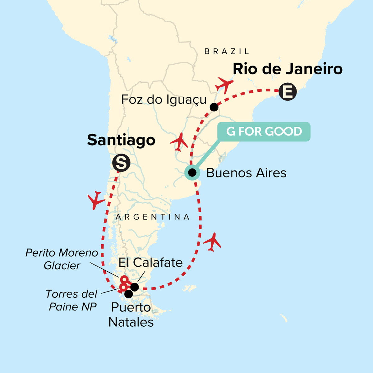 map_journeyshighlightsofpatagoniaandbrazil