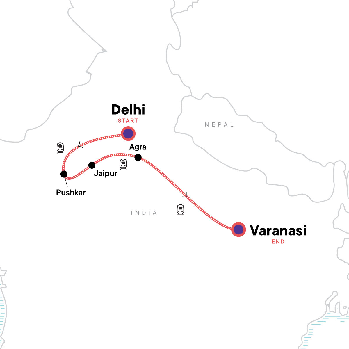 map_northernindiaonabudgetthegoldentriangletovaranasi