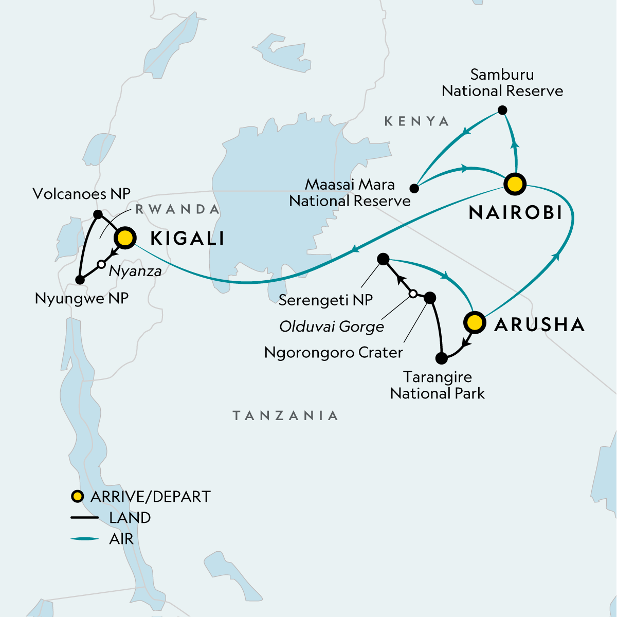 map_signaturetanzaniakenyarwandasavannahtotherainforest