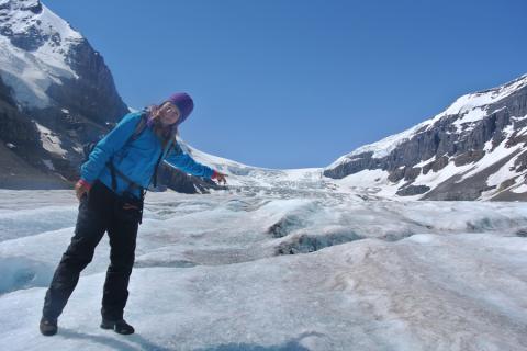 Annie on the Athabascar Glacier, Colombian Icefield, Canada
