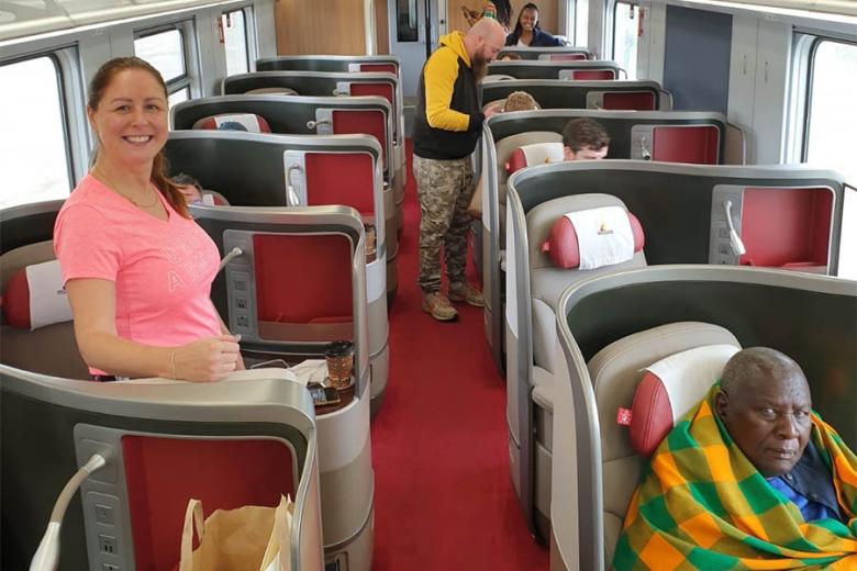 Natalie travelling by train in Kenya | Travel Nation