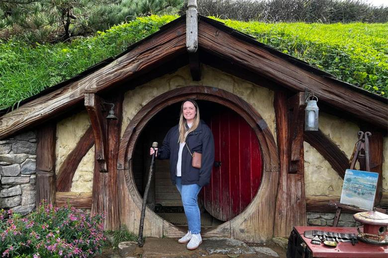 Kelly at Hobbiton, New Zealand | Travel Nation