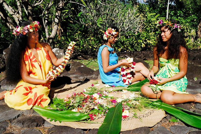 Flower garlands are common throughout Polynesia 