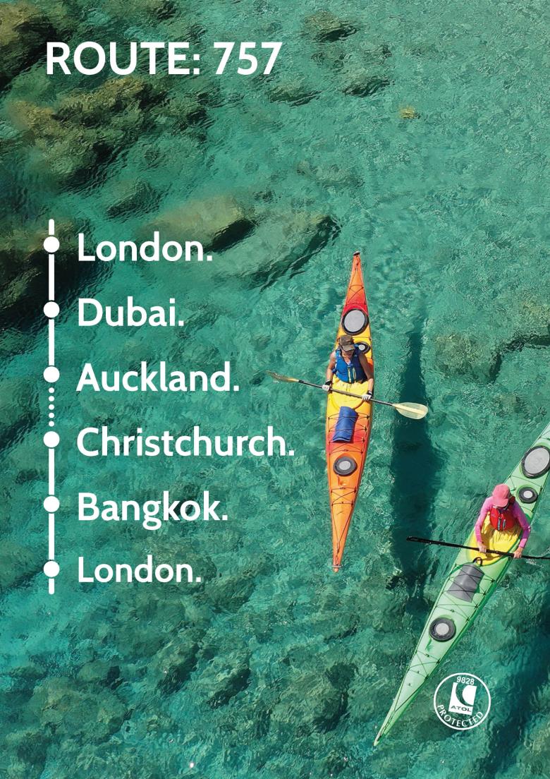 Travel Nation Flight Route 757 | London - Dubai - Auckland - Christchurch - Bangkok - London