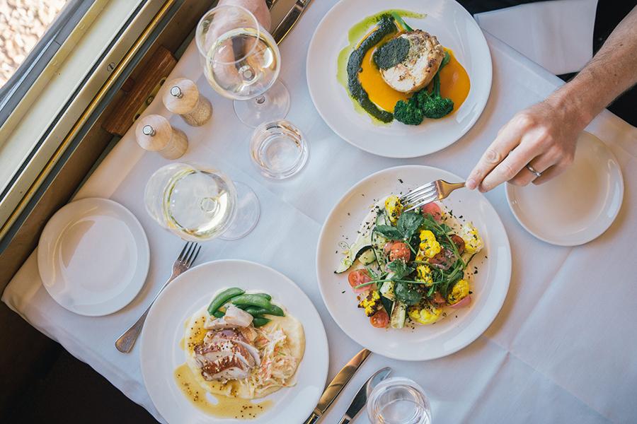 Enjoy delicious fine dining on the Great Southern Train | Photo credit: Journey Beyond
