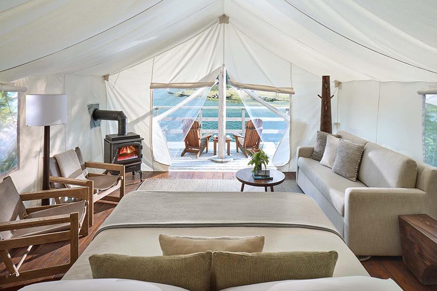 Relax in your Waterfront Deluxe luxury tent at Clayoquot Wilderness Lodge | Photo credit: Clayoquot Wilderness Lodge