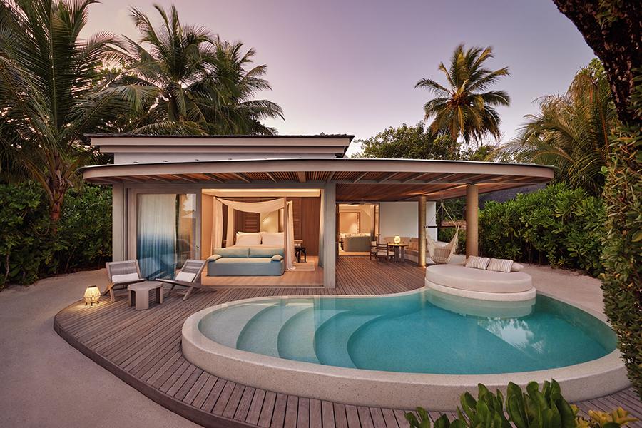 Step into serenity and costal charm of your beachfront villa at LUX South Ari Atol | Photo credit: LUX