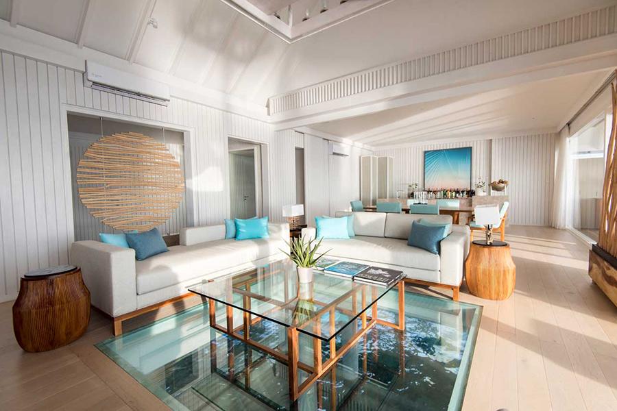 Recharge in your spectacular Villa with see through glass floors at LUX South Ari Atol | Photo credit: LUX
