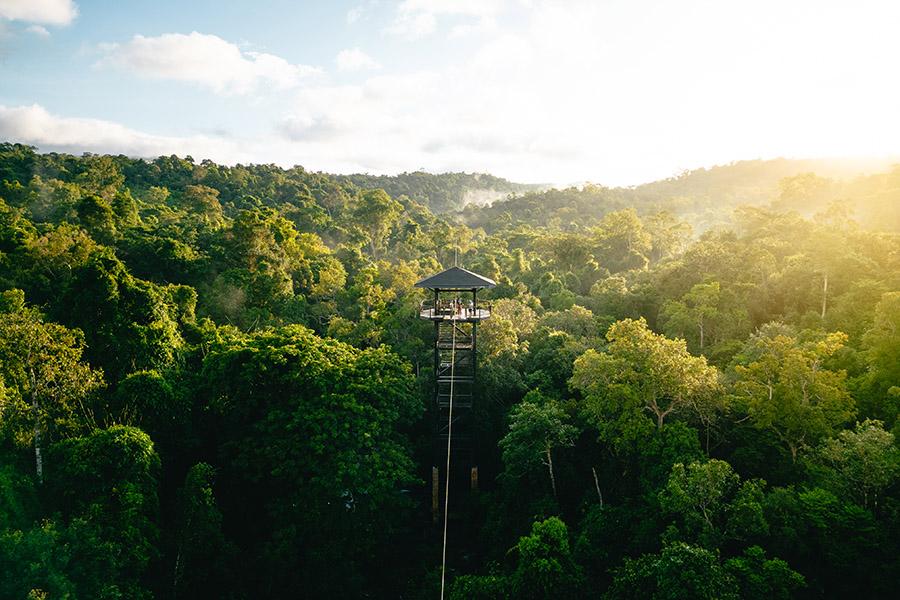 Fly through the jungle canopy to your tent at Shinta Mani Wild, Cambodia | Photo credit: Shinta Mani Wild
