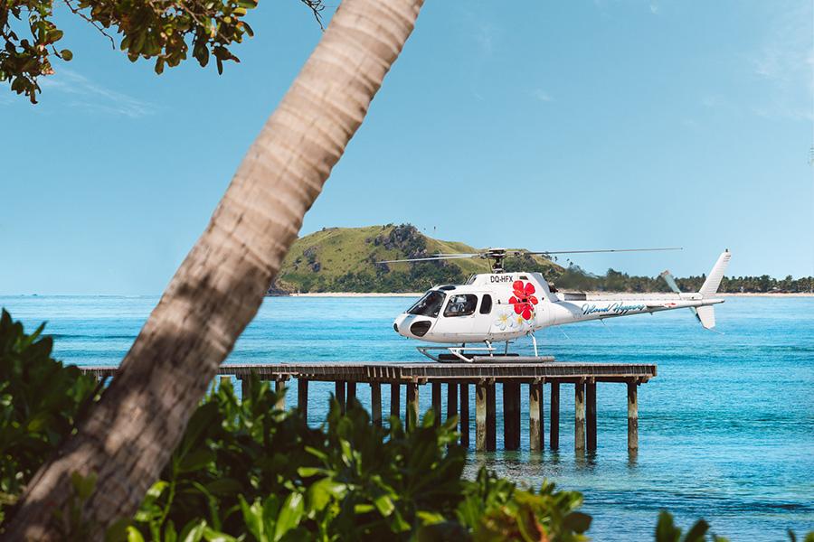 Arrive in style by helicopter at Tokoriki Island in Fiji | Photo credit: Tokoriki Island Resort