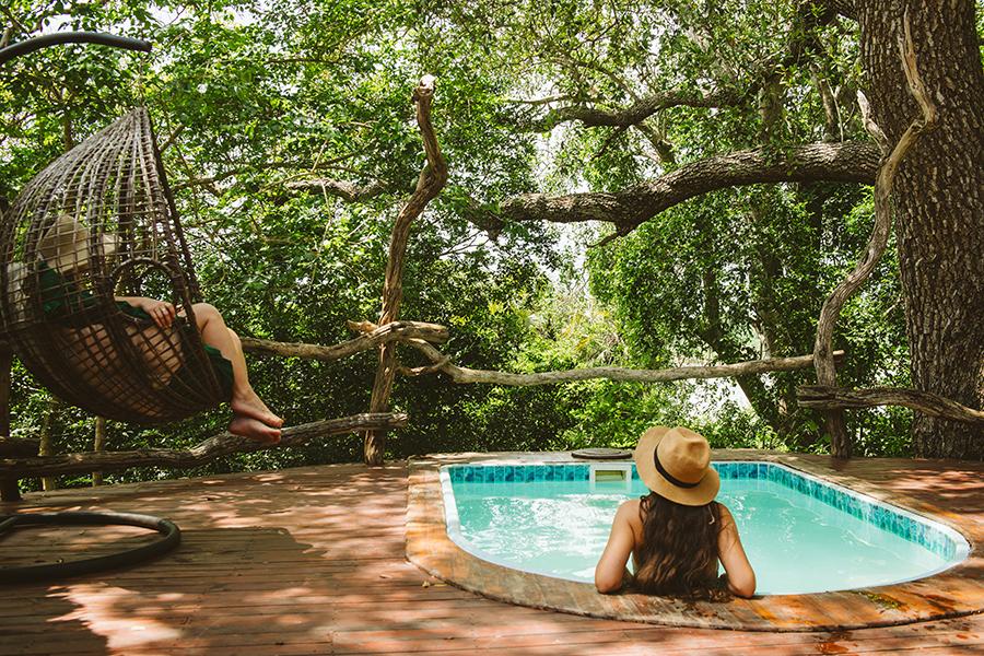 Take a refreshing dip in your private plunge pool on the deck of your tented suite at Rufiji River Camp, Tanzania | Photo credit: Casey Pratt Foxes Safari Camps