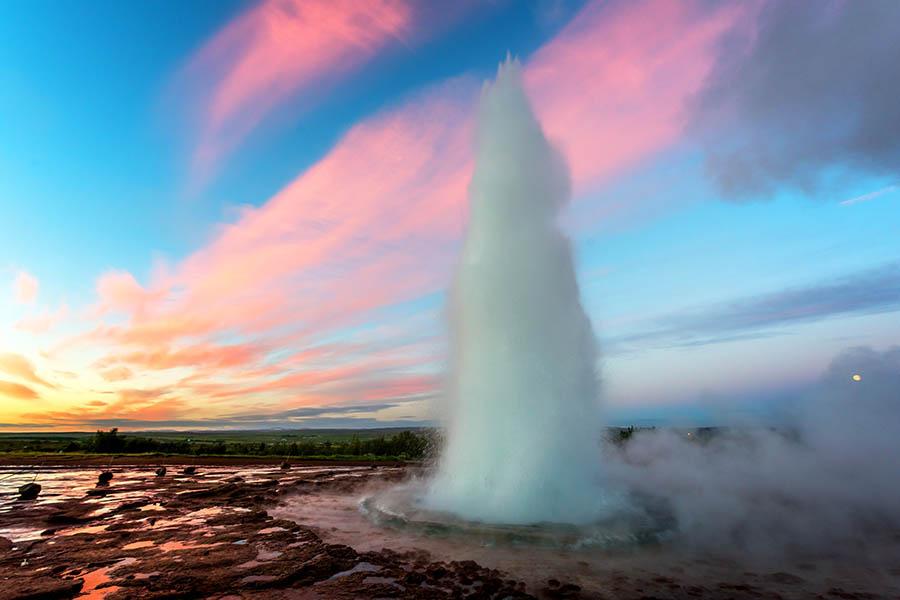 Wait for the huge Geysir to explode from the ground in Iceland | Travel Nation