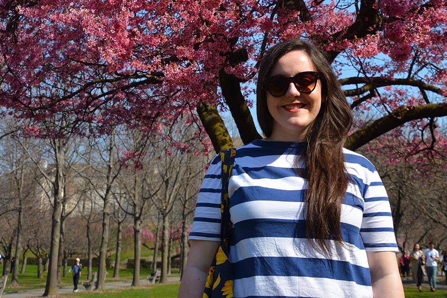 Milly with the cherry blossom in Brooklyn | Travel Nation