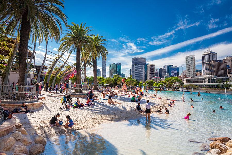 Explore Brisbane's vibrant Southbank and man-made Streets Beach
