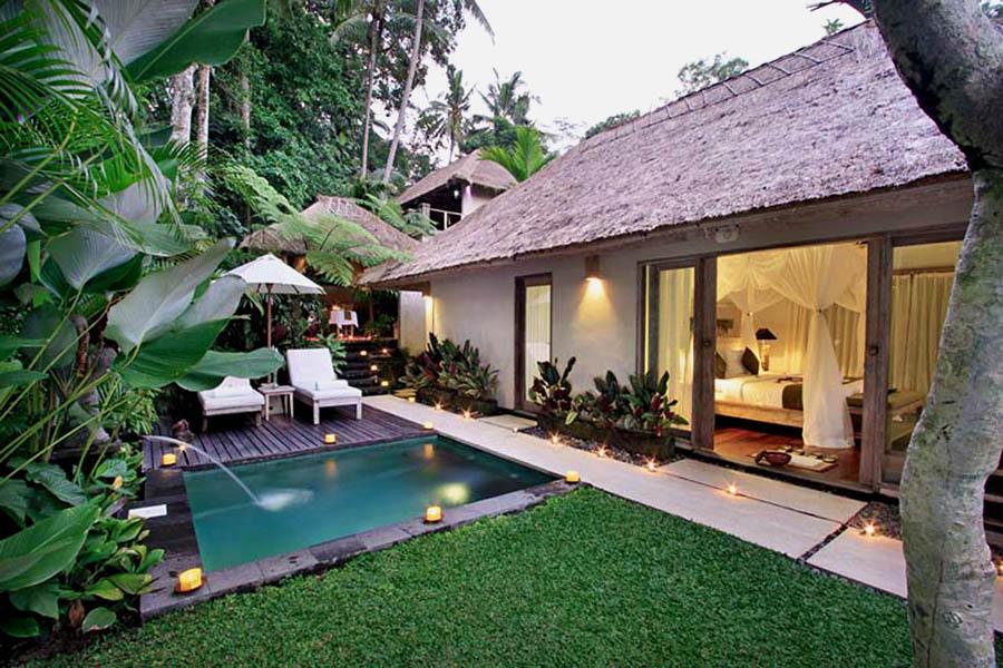 The Puri Sunia Resort is nestled deep in the rice terraces near Ubud