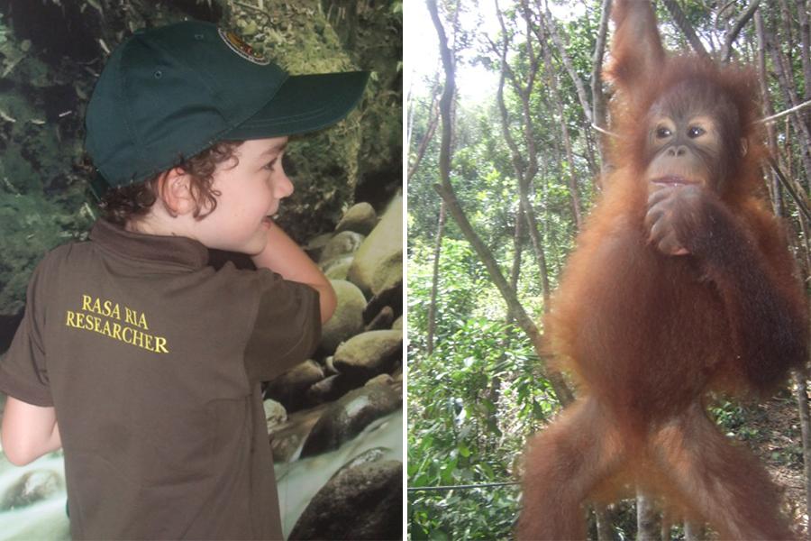 Jonny's son and "Ten-ten" the orang-utan at the Rasa Ria, Borneo