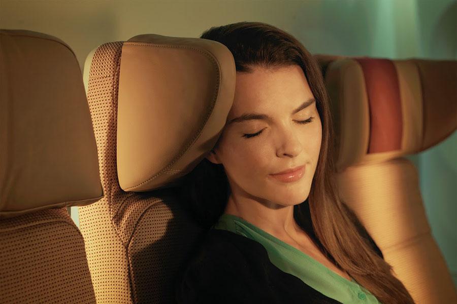 The new economy seats offer a 32-inch seat pitch and a unique headrest, allowing for a more comfortable experience