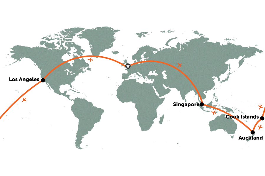 New Zealand & Cook Islands holiday with Business Class flights | map