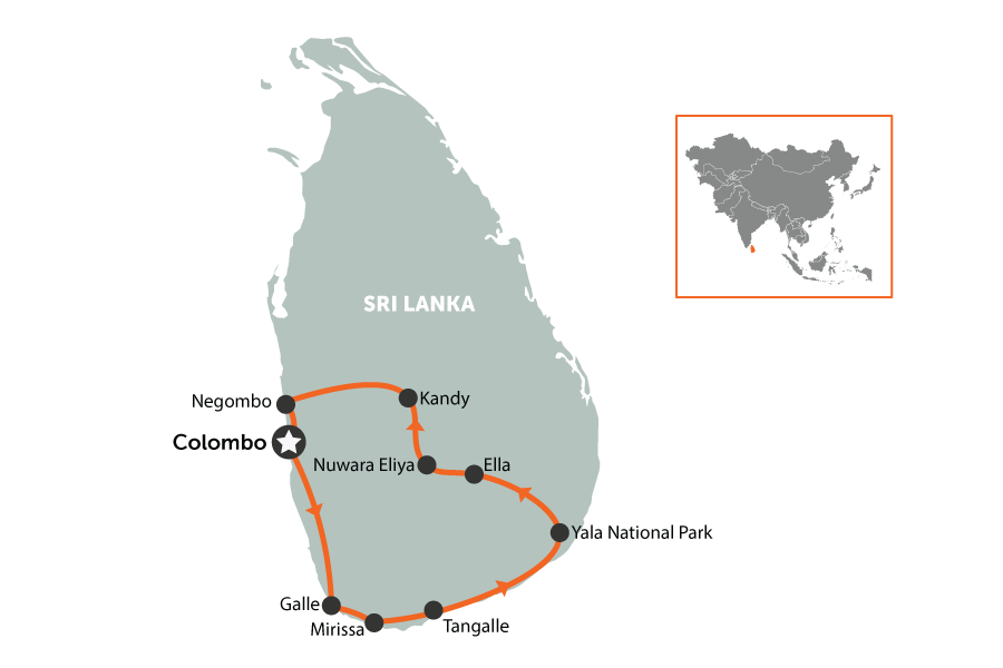 Sri Lanka: Beaches to Buddha | map