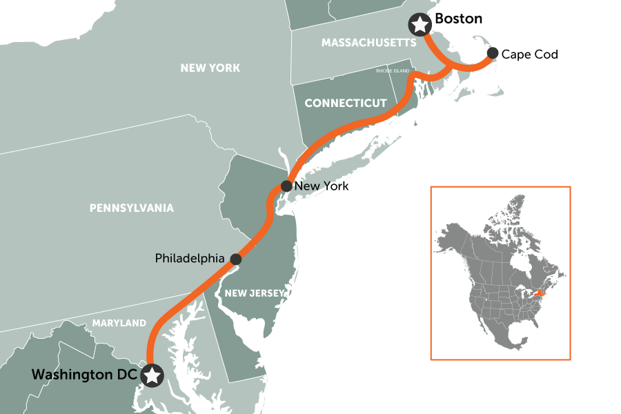 East coast USA road trip: Washington to Boston | map