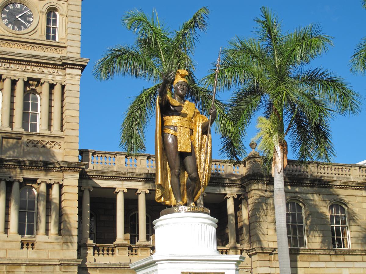 See the statue of King Kamehameha, the founder of the Kingdom of Hawaii