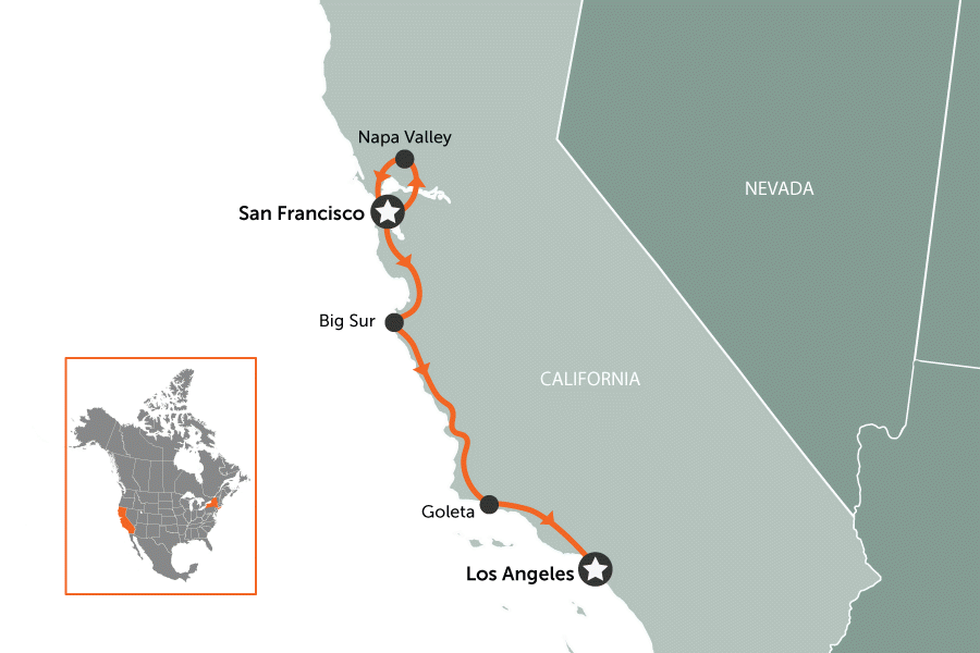 New York city break and west coast road trip | map