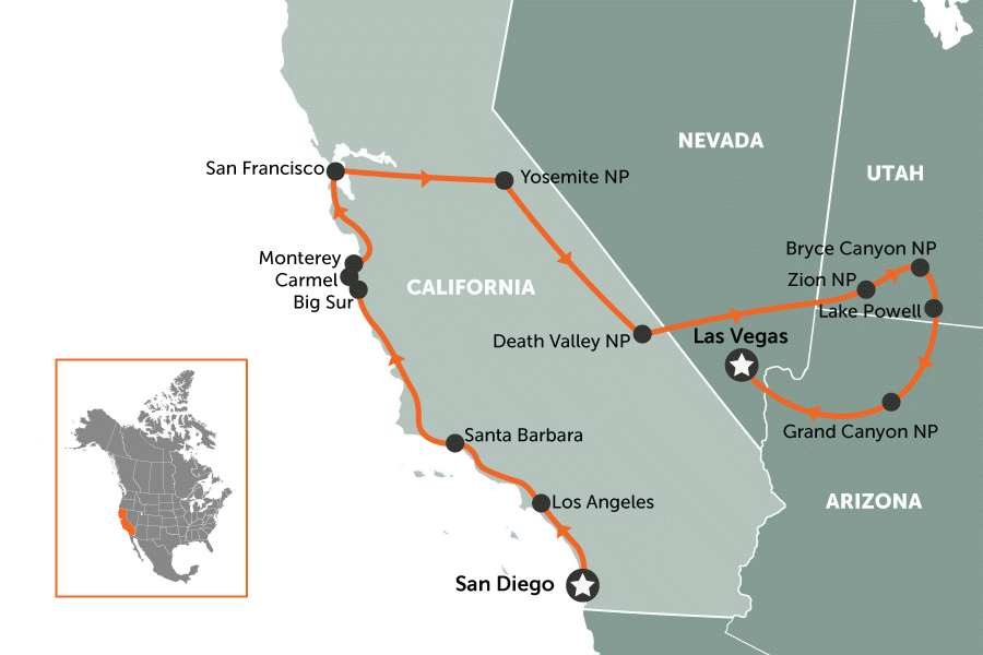 USA West coast with campervan | map