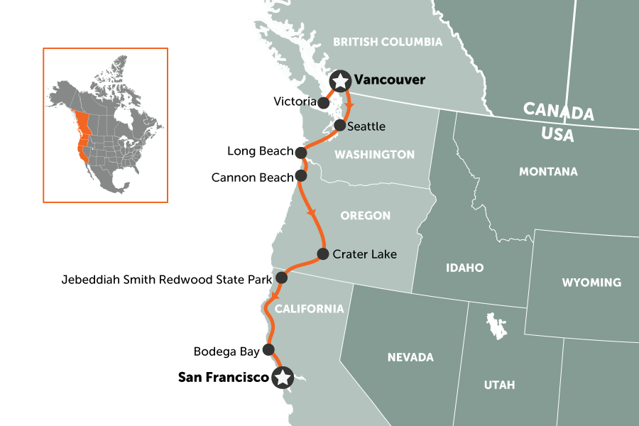 Vancouver to San Francisco road trip | map