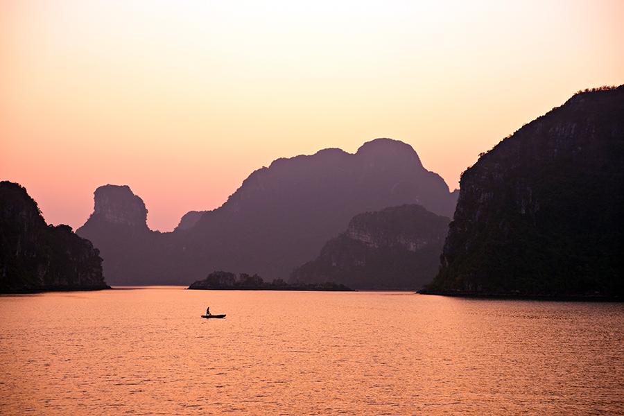 Halong Bay looks magical at sunset