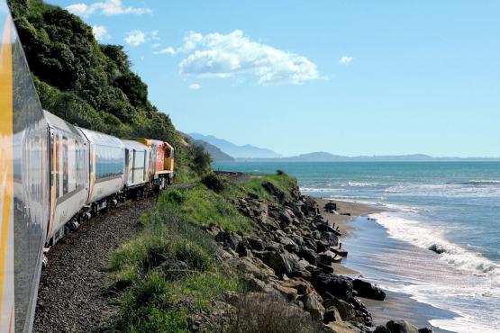Board the Coastal Pacific train from Picton to Christchurch