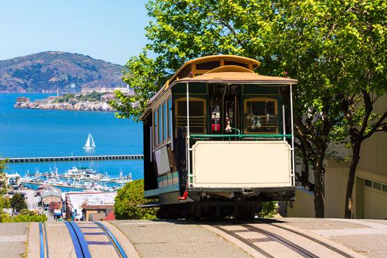Jump on one of San Francisco's cable cars and rest tired legs!